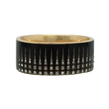 Antiek Gouden  Armband met Roos Diamant en Emaille.
