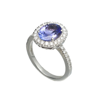 18 Krt Witgouden Ring Briljant en Tanzaniet