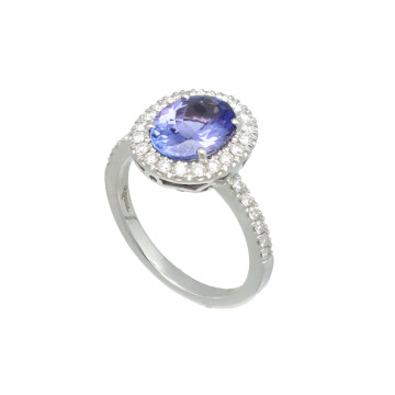 18 Krt Witgouden Ring Briljant en Tanzaniet