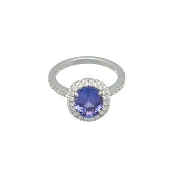 18 Krt Witgouden Ring Briljant en Tanzaniet