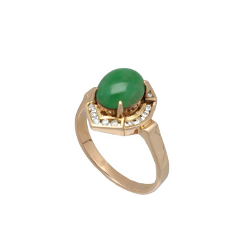 14 Krt Rose Gouden ring met Jade en Diamant