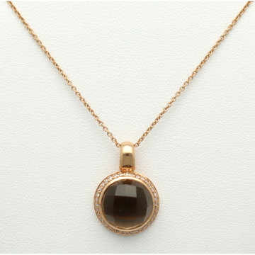 14 Krt. Rose Goud Collier met Rookkwarts/ Diamant