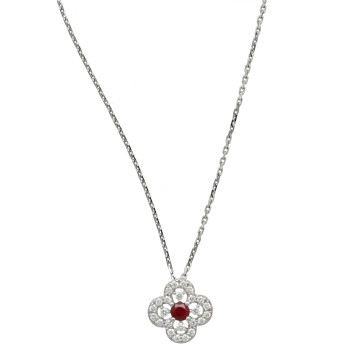 18 Krt Witgouden collier met Diamant en Robijn