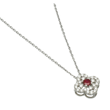 18 Krt Witgouden collier met Diamant en Robijn