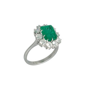Vintage Smaragd Briljant Ring 1.40 Ct