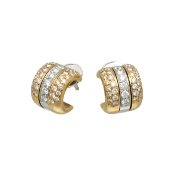 18 Krt Bi-Color Gouden Oorbellen met Briljant ca. 1.15 Ct