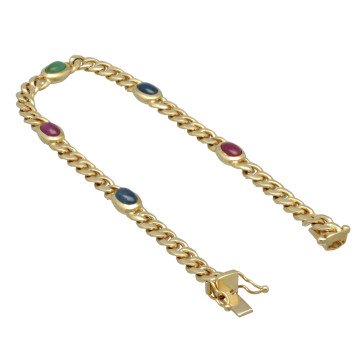 14 Krt.massieve maxima armband met robijn-saffier-smaragd