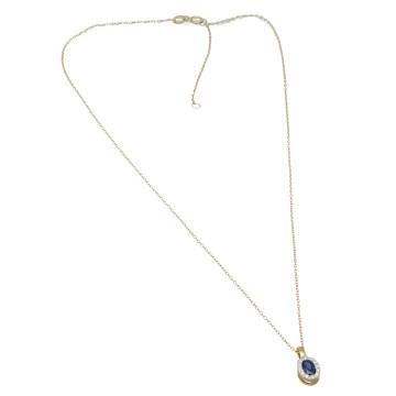 geelgouden collier met Saffier en Diamant