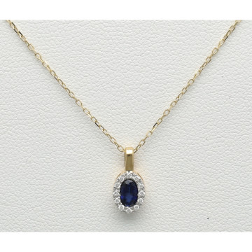 geelgouden collier met Saffier en Diamant