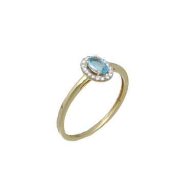 Geelgouden ring met blauwe topaas en diamant