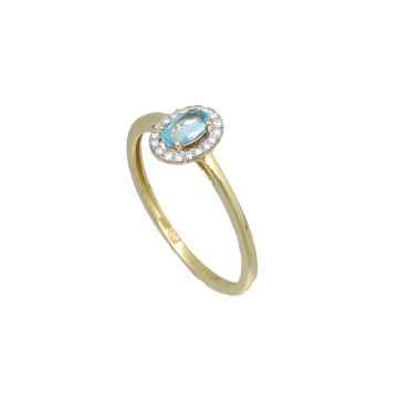 Geelgouden ring met blauwe topaas en diamant