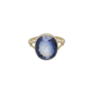 Geelgouden vintage ring met ovale blauwe topaas