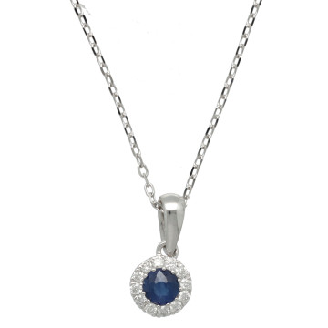 Witgouden Collier met Saffier en Diamant