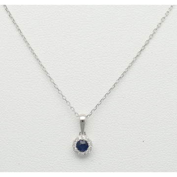 Witgouden Collier met Saffier en Diamant