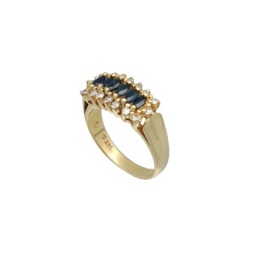 Geelgouden ring bezet met Saffier en diamant