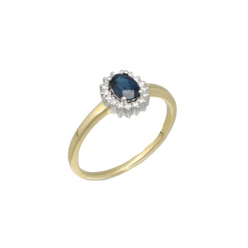 Geelgouden Rozetring met Diamant en Saffier