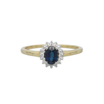 Geelgouden Rozetring met Diamant en Saffier