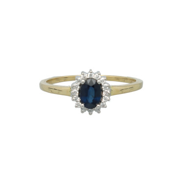 Geelgouden Rozetring met Diamant en Saffier