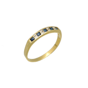 Geelgouden Vintage rijring met saffier en diamant