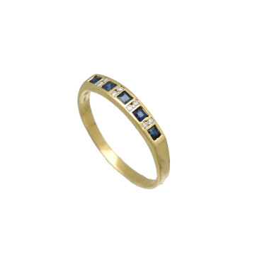 Geelgouden Vintage rijring met saffier en diamant