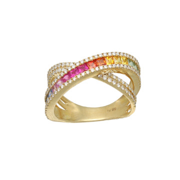 Geelgouden Rainbow ring met diamant