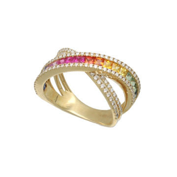 Geelgouden Rainbow ring met diamant