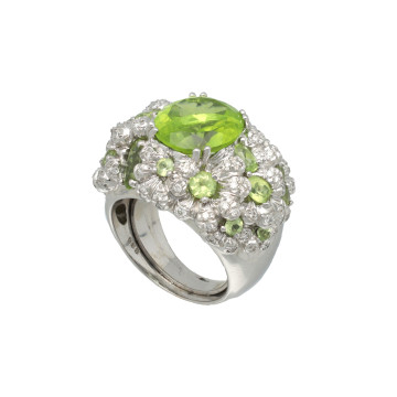 Exclusief Witgouden Cocktailring met Peridot & Diamant
