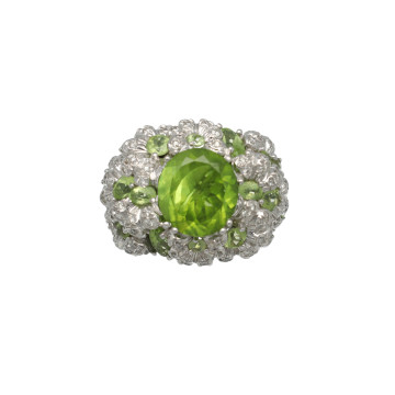 Exclusief Witgouden Cocktailring met Peridot & Diamant