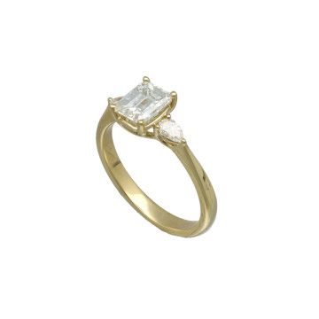 geelgouden solitair ring emerlad Cut 1.08 Ct incl.HRD certificaat