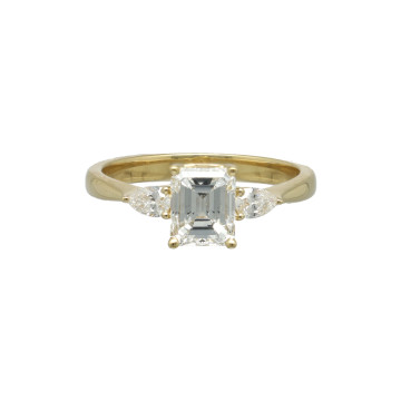 geelgouden solitair ring emerlad Cut 1.08 Ct incl.HRD certificaat