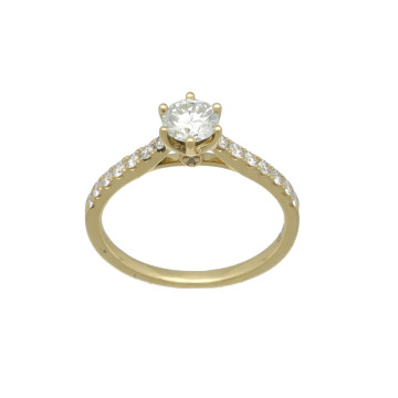 Geelgouden Solitairring met Briljant 0.78 Ct
