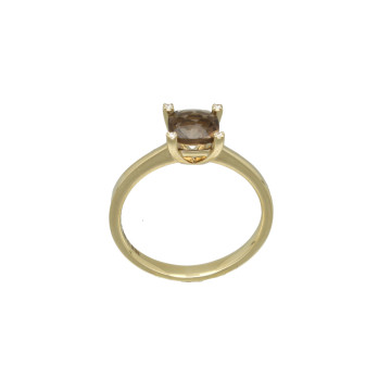 Geelgouden ring met rooktopaas en diamant.