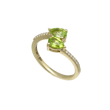 Geelgouden ring met peridot en diamant