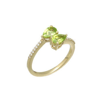 Geelgouden ring met peridot en diamant