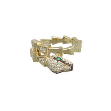 Geelgouden ring serpenti met diamant-smaragd