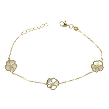 Geelgouden armband klaverblad met parelmoer