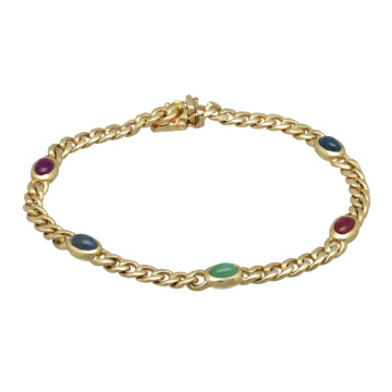 Geelgouden armband met robijn-saffier-smaragd. Maxima armband.