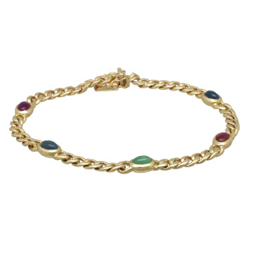 Geelgouden armband met robijn-saffier-smaragd. Maxima armband.
