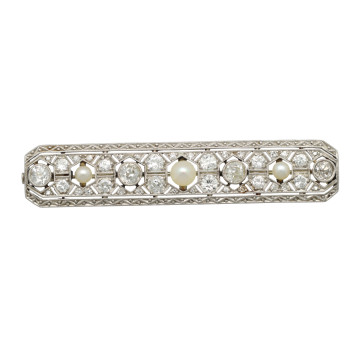 Platina Art-deco broche diamanten-parels