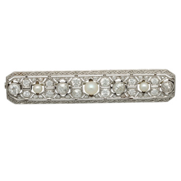 Platina Art-deco broche diamanten-parels