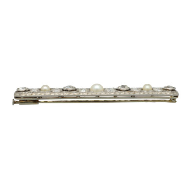 Platina Art-deco broche diamanten-parels