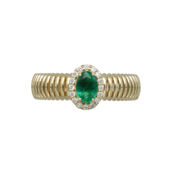 Geelgouden ring met diamant en smaragd