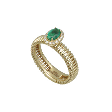 Geelgouden ring met diamant en smaragd