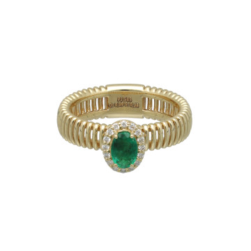 Geelgouden ring met diamant en smaragd