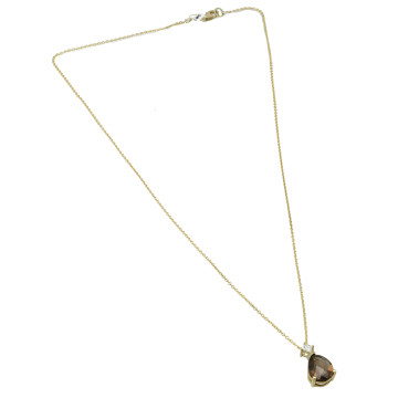 geelgouden collier met Diamant en Rook Quartz