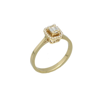 Geelgouden ring met Baguette en Briljant 