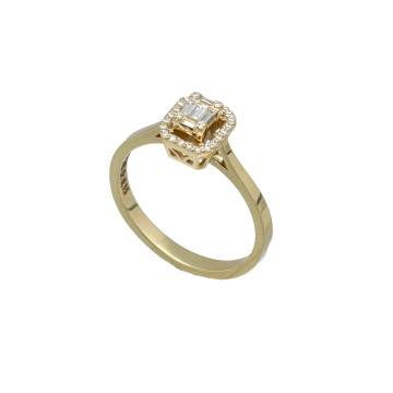 Geelgouden ring met Baguette en Briljant 