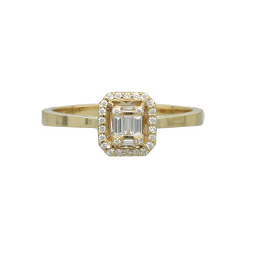 Geelgouden ring met Baguette en Briljant 