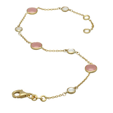 Geelgouden armband met Rozekwarts en Parelmoer 9Krt.