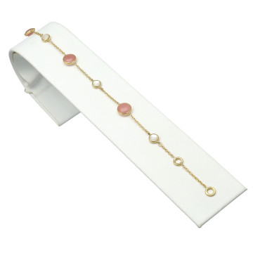 Geelgouden armband met Rozekwarts en Parelmoer 9Krt.